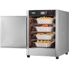 VEVOR Hot Box Food Warmer, 4-Tier Concession Warmer with Water Tray, 4 Pans, Glass Double-door and Adjustable Shelves, Stainless Steel Food Warmer Cabinet, Ideal for Storing Pizza, Chicken, Restaurant