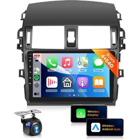 Podofo 8Core 4G 64G Car Stereo for Toyota Corolla 2009-2013 Radio with 9inch 1280X720P IPS Touchscreen Wireless CarPlay Android Auto 5.0 Bluetooth 59UIs DSP 36EQ GPS FM/RDS WiFi AHD Backup Camera
