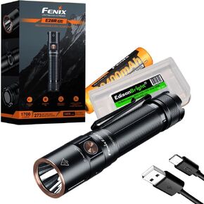 EdisonBright Fenix E28R V2.0 1700 Lumen LED EDC Flashlight USB-C Rechargeable Compact Magnetic Tail Battery Carrying case Bundle