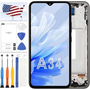 INCELL for Samsung Galaxy A34 Screen Replacement,for Samsung Galaxy A34 5G SM-A346E SM-A346B SM-A346B/DS LCD Display Touch Screen Digitizer Full Assembly (Black with Frame)