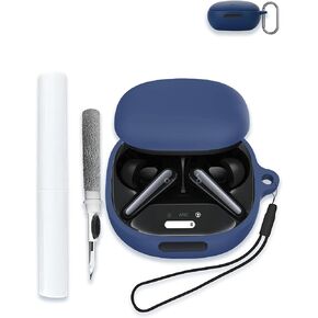 Case for Soundcore Liberty 4 Pro by Anker, Noise Cancelling Wireless Earbuds,WUNIAK Soft Silicone Protective Portable Scratch Shock Resistant Shell with Cleaner Kit & Carabiner & Lanyard，Blue