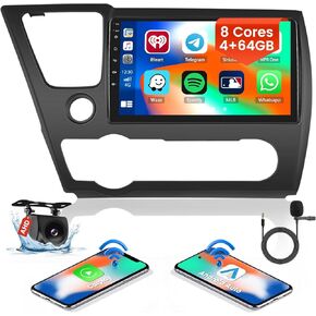 8-Core 4+64G Android 13 Car Stereo for Honda Civic (LHD) 2013-2017 Upgrade Radio, 9'' HD Touch Screen with Wireless CarPlay & Android Auto, AHD Backup Camera, Mirror Link, GPS Navigation