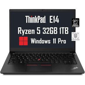 Lenovo ThinkPad E14 Gen 3 Business Laptop (14 بوصة FHD، AMD 6-Core Ryzen 5 5500U (Beat i7-1165G7)، ذاكرة وصول عشوائي 32 جيجابايت، 1 تيرابايت SSD)، إضاءة خلفية، قارئ بصمات الأصابع، نوع C، إيثرنت، Wi-Fi 6، كاميرا ويب , ويندوز 11 برو , اسود