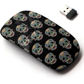 2.4G Wireless Mouse with Cute Pattern Design for All Laptops and Desktops with Nano Receiver - Zentangle Stylized Color Sugar Skull