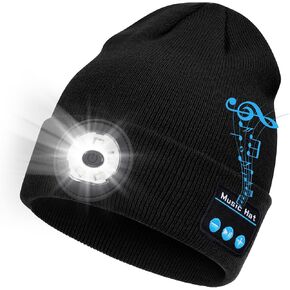 Bluetooth Beanie with Light Musical Knitted Hat with Headphone, Built-in Stereo Speakers Mic, 5 LED Super Bright
