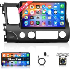 2+32G Android Car Stereo for Honda Civic 2006-2011 Car Radio, 10.1 inch Head Unit Touch Screen with Mirror Link WiFi GPS Navigation Bluetooth FM RDS AHD Backup Camera Steering Wheel Control Car Audio