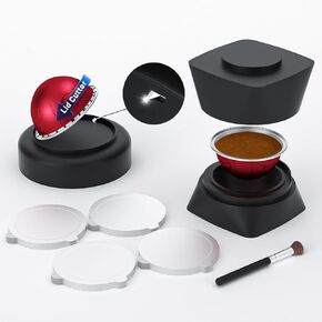Reusable Vertuo Pods Refill Kit with Lid Opener for Vertuo Reusable Pods, Holder, Brush and 100 Pcs Aluminum Foil Lids Compatible with Nespresso Reusable Vertuo Capsules(Pods Not Included)
