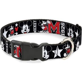 Buckle-Down Plastic Clip Collar - Classic Mickey Mouse 1928 Collage Black/White/Red - 1.5" Wide - Fits 16-23" Neck - Medium