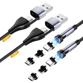 6 in 1 Magnetic Charging Cable, 360° Rotating Magnetic Phone Charger USB A+C, 3A Fast Charging with Data Transfer for All Multi-Device Type C/i-Product/CarPlay