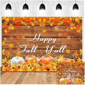 Happy Fall Yall Photography Backdrops Pumpkin Rustic Wooden Maple Leaves Harvest Photo Backdrops 7x5ft Thanksgiving Happy Fall Y'all Baby Shower Banner