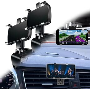 Lifegiverwise Phone Holder,New Multifunctional Car Dashboard Mobile Phone Holder 360 Rotation,Dashboard Cell Phone Holder,Universal Car Sun Visor and Rear Mirror Clip Mount Cell Phone Holder (2PCS)