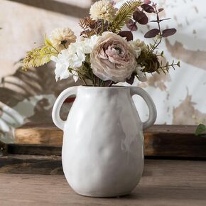 Ceramic Vase for Home Decor, Rustic Pottery Flower Vase with 2 Handles, Vintage Terracotta Decorative Vases for Flowers, Dried Flower, Centerpieces for Dining Table, 7 Inch, Blue in Saudi Arabia