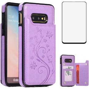 Phone Case for Samsung Galaxy S10e with Tempered Glass Screen Protector and Card Holder Wallet Cover Stand Flip Leather Cell Accessories Glaxay S 10e Gaxaly 10se Galaxies Se10 Cases Women Men Blue
