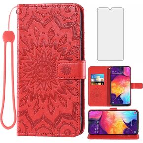 Phone Case for Samsung Galaxy A50 Wallet Cases with Tempered Glass Screen Protector Leather Magnetic Flip Cover Card Holder Stand Cell Accessories Glaxay A 50 Gaxaly S50 50A SM A505G Women Men Gray