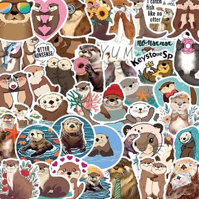 Cute Otter Stickers Kawaii Animal Stickers Pack 50PCS, Glueewee Funny Otter Stickers for Water Bottles Laptop Scrapbook Luggage Vinyl Waterproof Decals for Kids Teens Adults