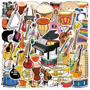 Musical Instrument Stickers - 50 Pcs Music Stickers Motivational Vinyl Waterproof Stickers Cartoon Lovely PVC Kawaii Decals Funny Vinyl Decoration DIY Decor for Teens Music Fans