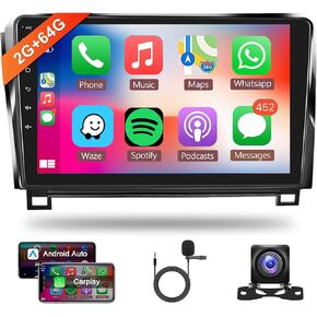 2+64G Android Car Radio Car Stereo for Toyota Tundra 2007-2013/Sequoia 2008-2019 with Wireless Carplay Android Auto, 10.1'' Touch Screen Head Unit WiFi GPS Bluetooth FM RDS Hi-Fi AHD Backup Camera SWC