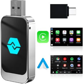Mini Wireless Carplay Adapter and Wireless Android Auto Adapter, OEM Wired CarPlay/Android Auto to Wireless, Type-C and USB, Plug and Play for iOS 10+/Android 11+