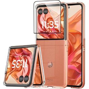 for Motorola Razr 2024 Case,Razr 2024 Clear Case with Front Screen Protector,Shockproof Drop-Proof Slim-Fit Hard PC Cover for Moto Razr 2024 Phone Casas