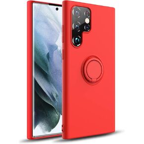 Zuslab Compatible with Silicone Case Samsung Galaxy S22 Ultra 6.8'' 2022, Kickstand with 360° Ring Holder Support Magnetic Car Mount, Soft Rubber Shockproof Anti-Scratch Drop Protection Cover Red
