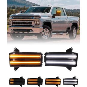 Sequential LED Side Mirror Turn Signal Lights for Chevy Silverado/GMC Sierra 2500 3500 2020 2021 2022 2023, Smoekd Lens Switchback Amber DRL & Dynamic Amber Tow Mirror Turn Signal Indicator, pack of 2