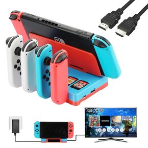 Switch Docking Station with Joycon Charger, Suitable for Nintendo Switch/Switch OLED, Switch Dock with 1 HDMI 2.0, 1 USB-A 3.0 and 6 Game Slots