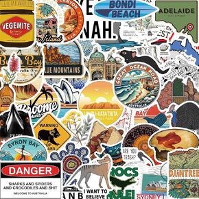 Australia Stickers Pack 50PCS Cute Cartoon Travel Stickers for Water Bottles Laptop Luggage Journaling, Kechup City Stickers for Kids Teens Adults Waterproof Vinyl Decals