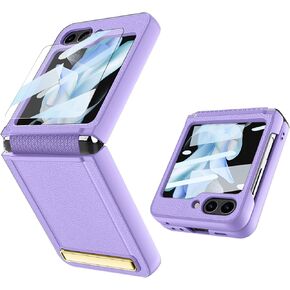 MistWorld for Samsung Galaxy z flip 5 Leather Case,with Holder,TPU Hinge Protection,Slim Shockproof z flip 5 Phone Cover,Integrated Small Screen Protector