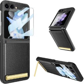 MistWorld for Samsung Galaxy z flip 5 Leather Case,with Holder,TPU Hinge Protection,Slim Shockproof z flip 5 Phone Cover,Integrated Small Screen Protector