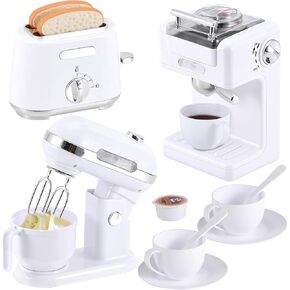 Ehome Play Kitchen Toys Kids Kitchen Accessories Pretend Play Kitchen Appliances Toy Set with Coffee Maker, Mixer, Toaster for Kids Ages 4 5 6 7 8 Girls, Birthday Gifts for Kids, Blue