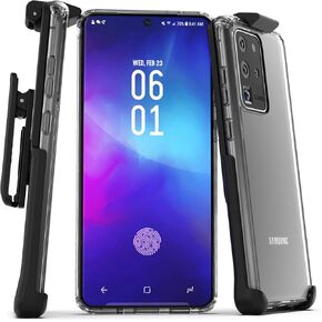 ENCASED Galaxy S20 Ultra Belt Clip Case (2020) Ultra Slim Clear Back Cover with Holster for Samsung S20 Ultra
