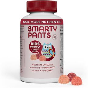 SmartyPants Kids Multivitamin Gummies - Improved Formula: Omega 3 Oil (DHA/EPA), Vitamins D3, C, B12, B6, Vitamin A, K & Zinc, Gluten Free, Three Fruit Flavors, 60 Count (30 Day Supply)