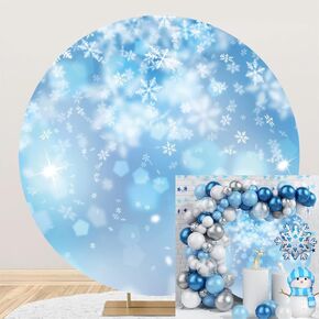 Winter Snowflake Round Backdrop Cover Photography 7.2ft Winter Christmas Circle Arch Backdrop Stand Cover for Xmas Party Wedding Birthday Decor Kids Baby Shower Family Portrait Photo Background