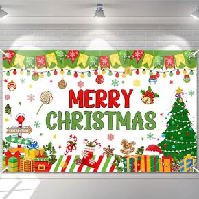 Avezano Merry Christmas Banner Red and Green Merry Christmas Photography Backdrop Banner Christmas Party Banner for Christmas Party Decorations Xmas Holiday Party Decorations 70.8 x 43.3 Inch