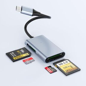 USB C SD 4.0 Card Reader, UHS-II SD TF Card Reader, Dual SD Dual TF Memory Card Reader for SD Micro SD SDXC SDHC MMC RS-MMC Micro SDXC UHS-II and UHS-I Cards for Cameras, Laptops, Tablets, Smartphones