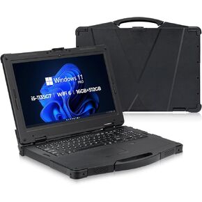 MUNBYN كمبيوتر محمول متين مقاس 15.6 بوصة يعمل بنظام Windows 11 Pro، Intel i5-1135G7، 16 جيجابايت + 512 جيجابايت، كمبيوتر محمول عالي التحمل، Wi-Fi 6، كمبيوتر محمول متين 4G LTE، كمبيوتر محمول خارجي 700Nit، بطارية مزدوجة 6300+1750 مللي أمبير في الساعة، حماية