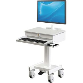 Tripp Lite Mobile Sit Stand Desk with Monitor Arm, Height Adjustable Small Rolling Laptop Cart Workstation, Locking Drawer, TAA Compliant, Home Office & School, 5-Year Warranty (WWSS1DWSTAA)