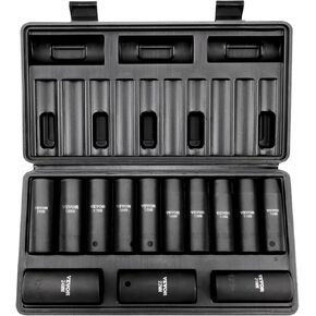 VEVOR Impact Socket Set 1/2 Inches 19 Piece Impact Sockets, 1/2 Inches Drive Socket Set Impact 6-point Hex Sockets Standard SAE (3/8 Inches to 1-1/2 Inches) Standard Socket Assortment