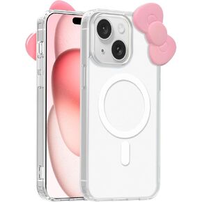 Cute Cartoon 3D Bowknot Design Compatible for iPhone 13 Case, Kawaii Fun Design Transparent Magnetic Shockproof Protective case for Boys and Girls for iPhone 13 6.1" 2021 (Pink)