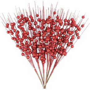 YIYA 6 Pack Black Artificial Glitter Berry Stems Fake Christmas Picks Decorative Plastic Berries for Christmas Tree Decor DIY Crafts Decoration Holiday Home Decor（11"）