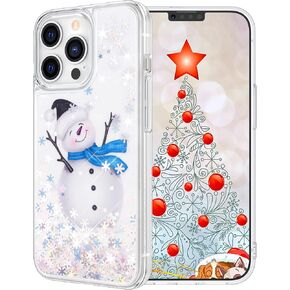 Maxdara Christmas Case for iPhone 13 Pro 6.1 inch, Merry Christmas Snowman Pattern Liquid Floating Flowing Quicksand Moving Bling Glitter Sparkle for Girls Chirldren Gifts Christmas Case (Snowman)