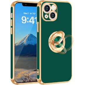 Fingic for iPhone 13 Case,for iPhone 13 Case with Ring Stand[360° Rotatable Ring Holder Magnetic Kickstand][Shiny Plating Gold Edge] Slim Soft TPU Shockproof Protective Cover Case for Women Men,White in Kuwait