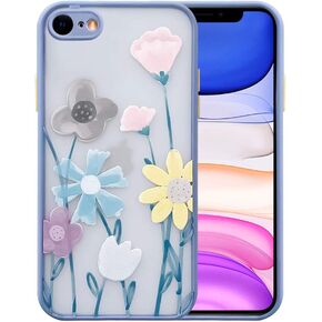Ownest Compatible for iPhone SE 2020 Case,iPhone 7/8 Case with Clear Frosted PC Back 3D Floral Girls Woman and Soft TPU Bumper Protective Silicone Slim Case for iPhone SE 2020/7/8-Purple Lavender