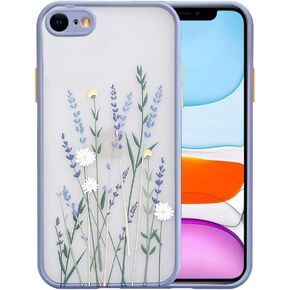 Ownest Compatible for iPhone SE 2020 Case,iPhone 7/8 Case with Clear Frosted PC Back 3D Floral Girls Woman and Soft TPU Bumper Protective Silicone Slim Case for iPhone SE 2020/7/8-Purple Lavender
