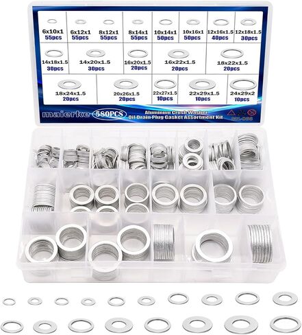 150PCS Crush Washer Engine Oil Drain Plug Gasket Assortment,9 Type Oil Crush Washer Seals Kit M11 M12 M14 M16 M18 M20 in Saudi Arabia