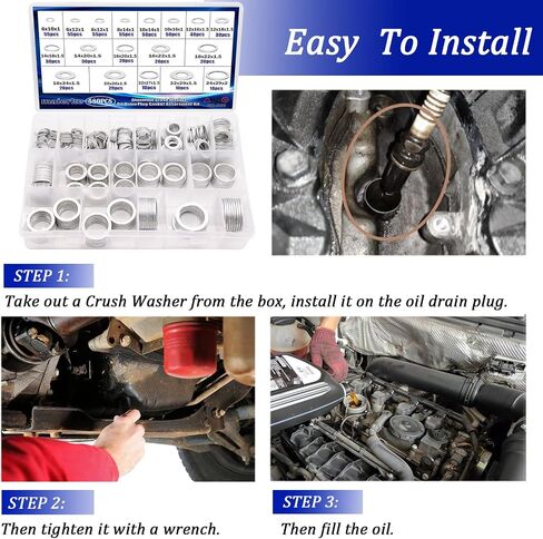 150PCS Crush Washer Engine Oil Drain Plug Gasket Assortment,9 Type Oil Crush Washer Seals Kit M11 M12 M14 M16 M18 M20 in Saudi Arabia