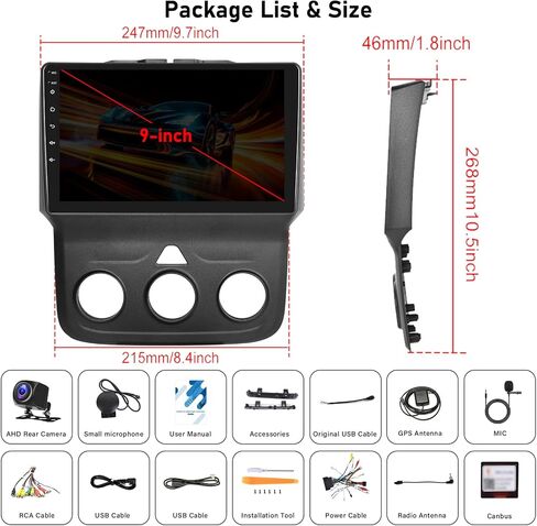 2G+64G Android 13 Car Stereo for Dodge Ram 1500 2500 3500 2013-2019 with Wireless Carplay Android Auto,9'' Touchscreen Dodge Ram Car Radio with WiFi,GPS Navigation,Bluetooth FM/RDS SWC+Backup Camera in Saudi Arabia