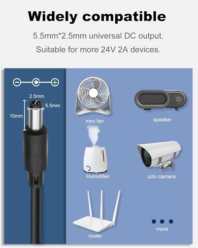 محول تيار مستمر 24 فولت 2 أمبير، محول تيار متردد 2000 مللي أمبير، 100-240 فولت 50-60 هرتز تيار متردد إلى تيار مستمر 24 فولت 2 أمبير، محول طاقة مع أسطوانة تيار مستمر 5.5 مم × 2.5 مم لأضواء الشريط LED، مضخة مياه DC، طابعات ثلاثية الأبعاد in Kuwait