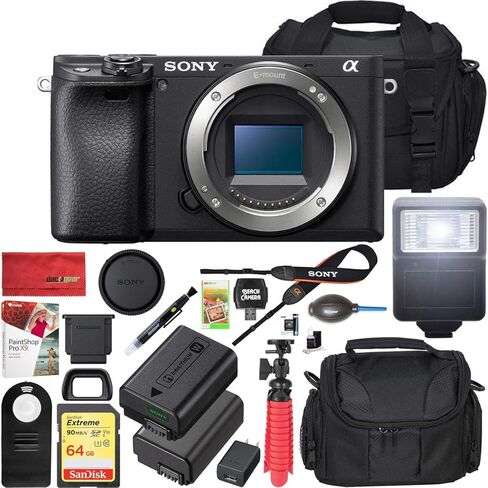 كاميرا Sony a6400 4K بدون مرآة ILCE-6400M/B (أسود) مع طقم عدسات تكبير F3.5-5.6 OSS مقاس 18-135 مم + زاوية واسعة 0.43x وعدسة تليفوتوغرافي 2.2X مجموعة مرشح علبة التروس وحزمة تحرير طاقة البطارية الإضافية in Kuwait