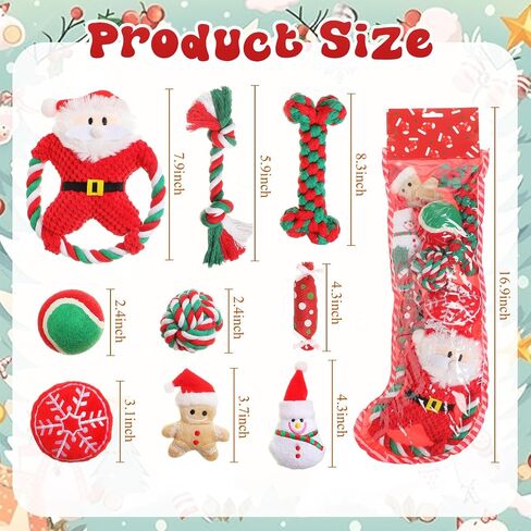 10 Pieces Christmas Dog Toys Gifts Dog Christmas Stocking with Assorted Toys for Puppy Chew Rope Toys for Teething for Small and Medium Dogs in Kuwait